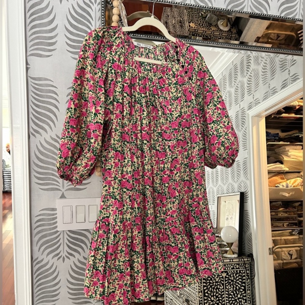 Zara Floral Mini Dress - Pink and Green